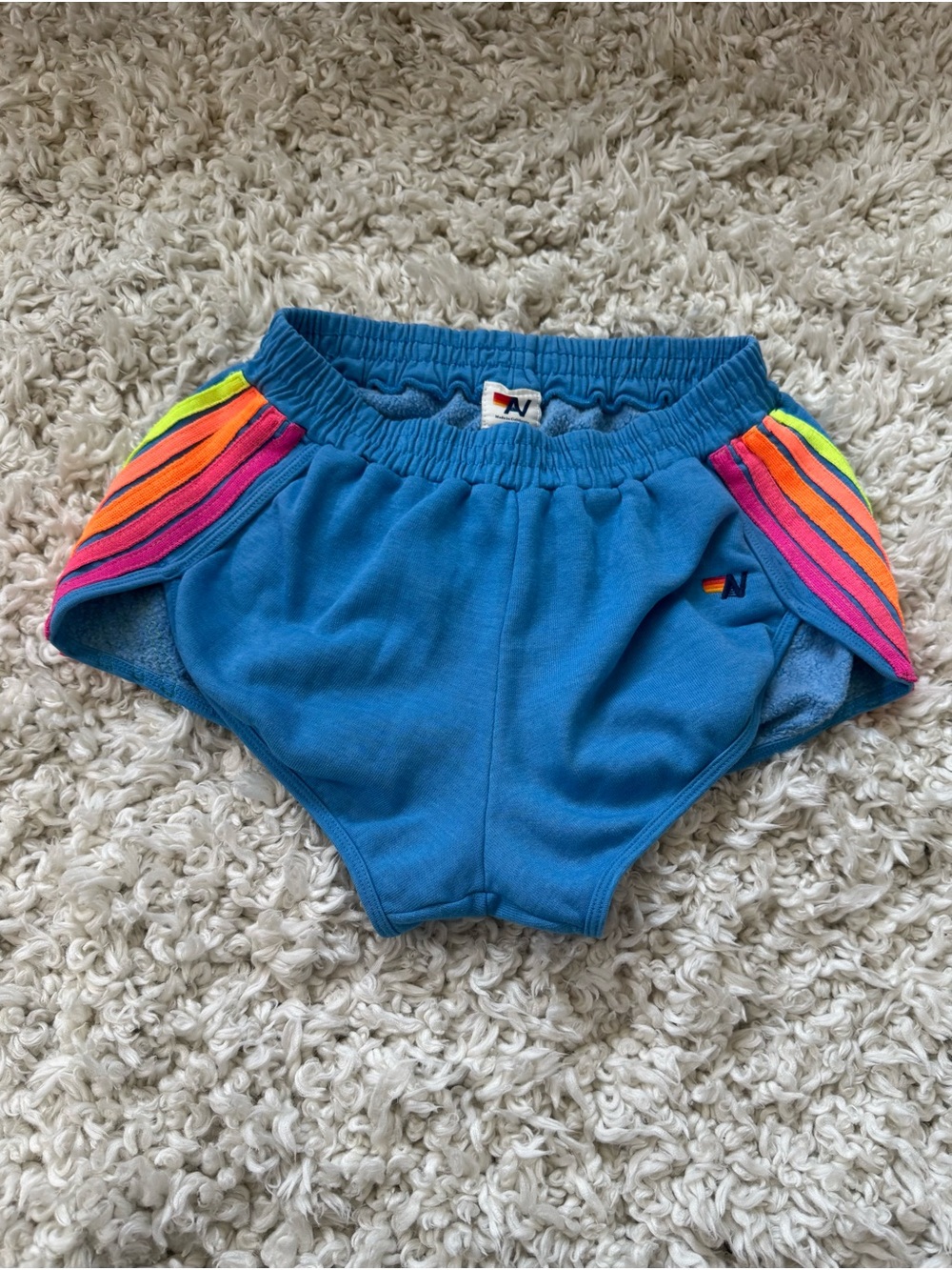 Blue Aviator Nation Sweat Shorts with Neon Stripe Detail